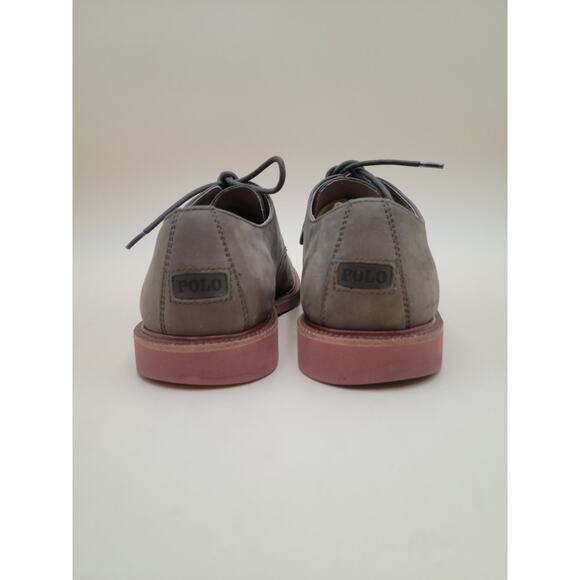 Polo Ralph Lauren Men Gray Nubuck Leather Derby Oxford Shoes Brick Red Sole 8D main image 2